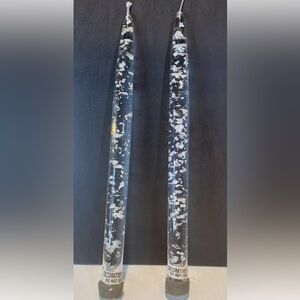 Vintage Pair Lucite Taper Candle Clear With Silver 10”